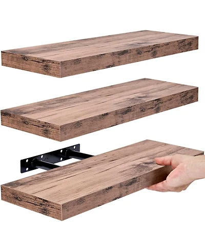 Sorbus 3 Pack 16 Inch Coastal Rectangle Floating Shelves - for Home DAcor to Display Trophies, Books, Frames, and more (Maple)
