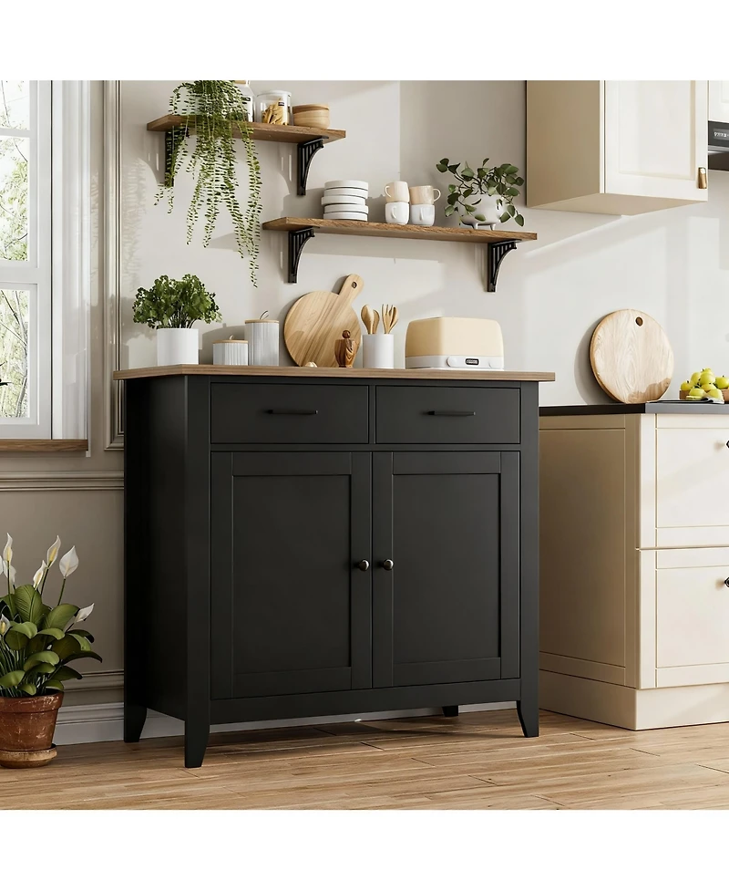 Yigii Farmhouse Buffet Cabinet with 2 Drawers and Doors
