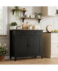 Yigii Farmhouse Buffet Cabinet with 2 Drawers and Doors