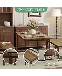 gaomon Dining Table Set for 4, Kitchen Room with 2 Benches, 3-Piece Wood Dinette Sets Chairs