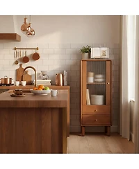 Yigii Solid Wood Cabinet with Glass Doors & Drawers for Living Room