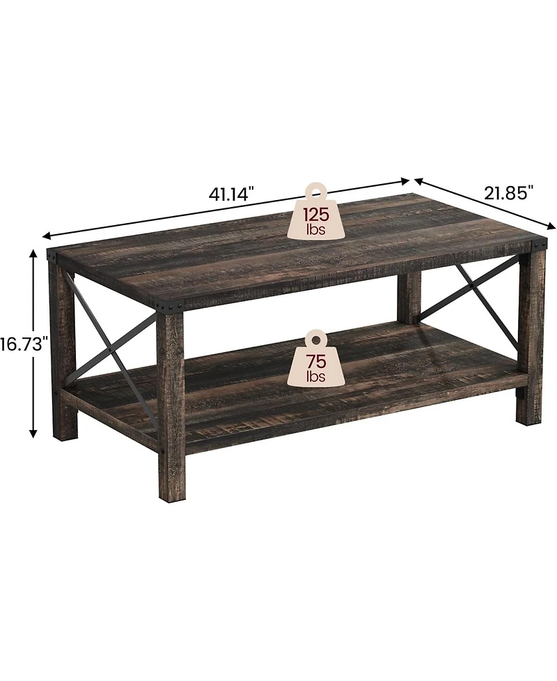 gaomon Farmhouse Rectangle Coffee Table 2-Tier Center Table Living Room Rectangle Cocktail Table