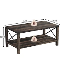 gaomon Farmhouse Rectangle Coffee Table 2-Tier Center Table Living Room Rectangle Cocktail Table