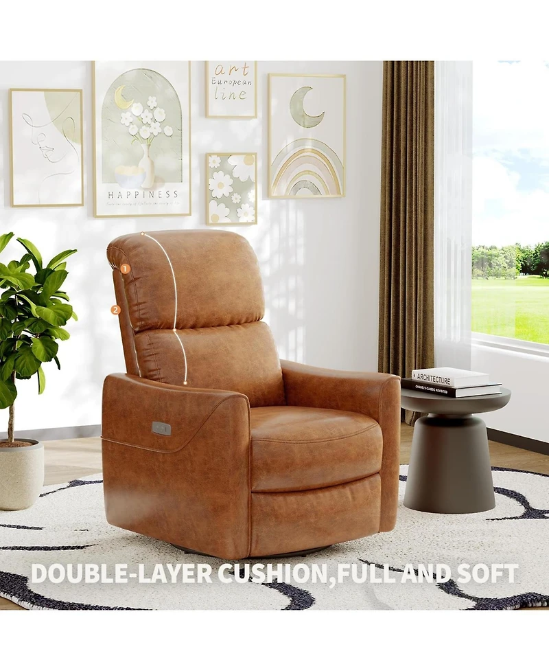 gaomon Power Recliner Chair Swivel Glider, Upholstered Faux Leather Nursery Reclining Sofa Chair with Charging Port, Adjustable Footrest