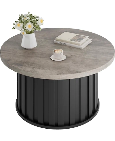 gaomon Round 31.9" Round Mid Century Modern Coffee Table with Metal Base and Fluted Design
