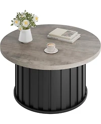 gaomon Round 31.9" Round Mid Century Modern Coffee Table with Metal Base and Fluted Design