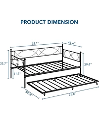 gaomon Twin Daybed with Trundle, Metal and Trundle Set, Day Bed Sofa Frame Steel Slat Support.