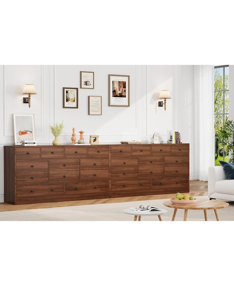 Draft - gaomon 12 Drawer Dresser for Bedroom, Long Modern Brown Dresser Tv Stand with Charging Station