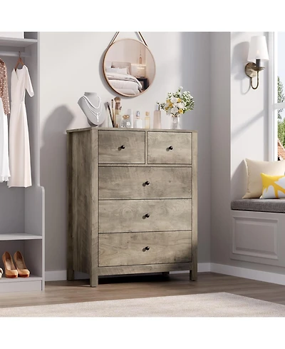 gaomon Dresser for Bedroom, Tall 5 Drawer Dresser with Deep Drawers & Metal Knobs, Modern Wooden Double Chests of Drawers for Kids Bedroom, Entryway