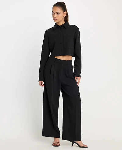 Good American Women's High-Rise Cropped Wide-Leg Trousers