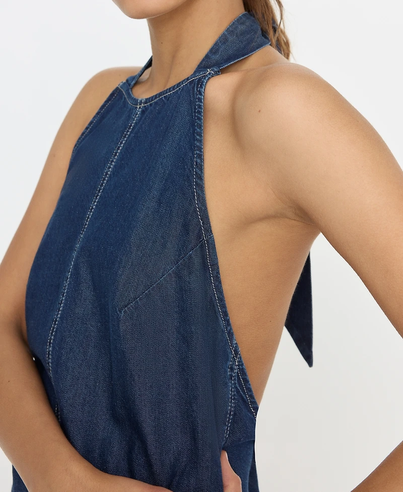 Good American Women's Denim Halter Neck Shift Dress, Regular & Plus