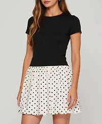Modenaire Women's Fitted Knit Bodice Polka Dot Bubble Skirt Dress