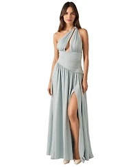 Modenaire Women's Lara One-Shoulder Pleated Keyhole Cutout Gown