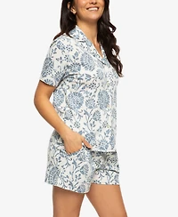 Felina Women's Josephine Notched Collared Shirt and Shorts Pajama Set Style 900871