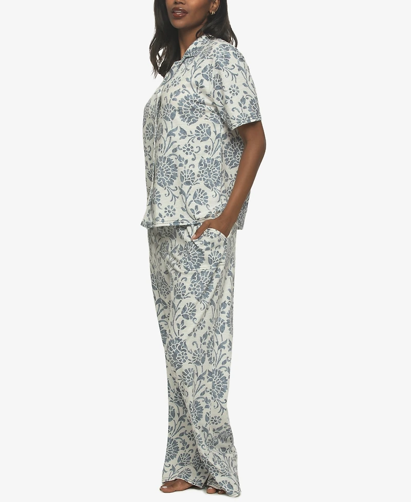 Felina Women's Josephine Notched Collared Shirt and Pants Pajama Set Style 900872
