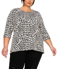 Coin 1804 Plus Animal Double Knit Textured Button Back 3/4 Rolled Sleeve