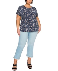 Coin 1804 Plus Boho Floral Rib Zip Front Dolman Top