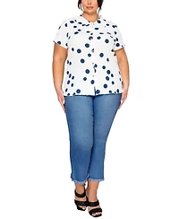 Coin 1804 Plus Size Polka Dot Crinkle Knit Button Short-Sleeve Button Shirt