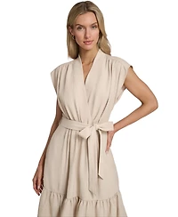 Calvin Klein Women's Tiered Belted Surplice Dress