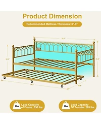 gaomon Twin Daybed with Pull-Out Trundle, Led Lights & Charging Station, Metal Sofa Bed,