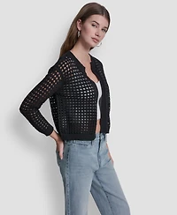 Dkny Jeans Women's Open-Stitch Drop-Shoulder Cardigan Sweater