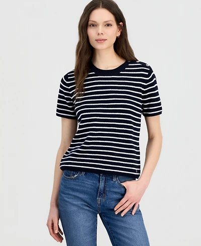 Nautica Women's Crewneck Short-Sleeve Striped Sweater