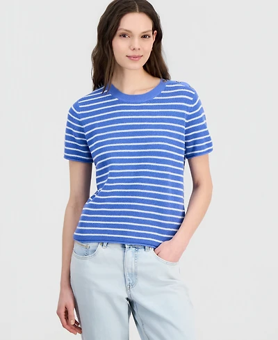 Nautica Women's Crewneck Short-Sleeve Striped Sweater
