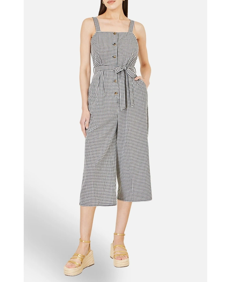 Yumi Women's Gingham Button Through Jumpsuit
