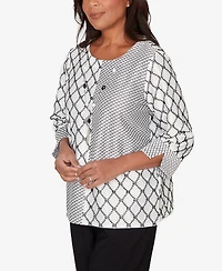 Alfred Dunner Petite Crowd Pleaser Spliced Diamond Textured Top