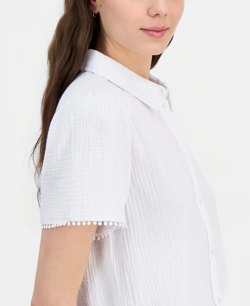 Nautica Women's Cotton Bobble-Trim Short-Sleeve Shirt
