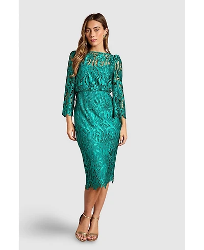 Coast Women's Satin Lace Boat Neck Midi Dress