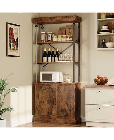 gaomon 73" Tall Industrial Bookshelf with Doors – Wood and Metal Farmhouse Bookcase Open Shelves Cabinet