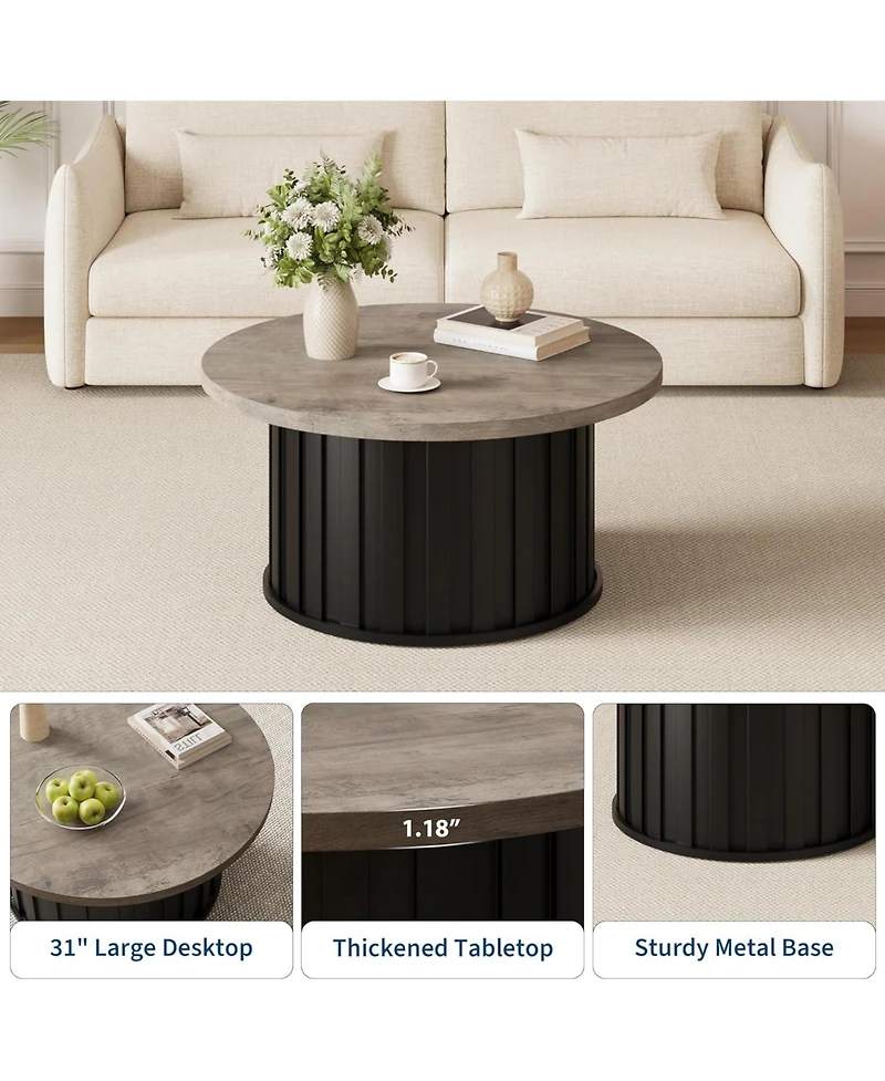 gaomon Round Coffee Table with Metal Base, Mid Century Modern Design, 319" Fluted Center