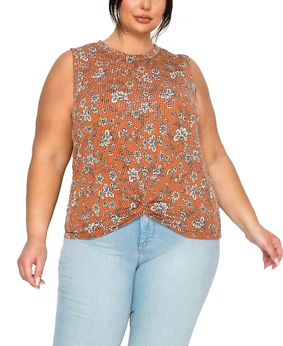 Coin 1804 Plus Boho Floral Rib Twist Tank