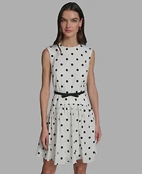 Karl Lagerfeld Paris Women's Cap-Sleeve Flocked Polka Dot Mini Dress