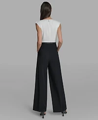 Karl Lagerfeld Paris Women's Sleeveless Mixed Media Bow Bodice Jumpsuit