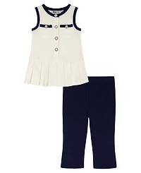 Kids Headquarters Girls' 2T-6X Popcorn Knit Pleated Tunic and Capri Leggings, 2-Piece Set