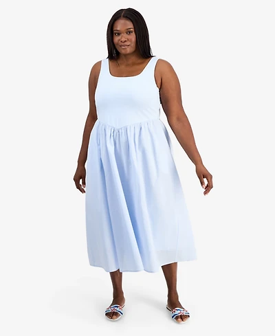 On 34th Trendy Plus V-Waist Mixed-Media Midi Dress, Macy's Exclusive