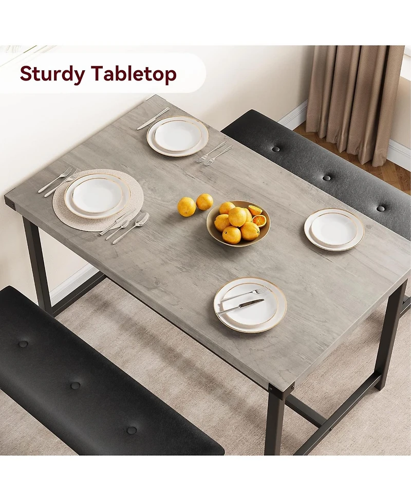 gaomon “3 Piece Retro Gray Dining Table Set with Rectangular Table & 2 Upholstered Benches for 4.”
