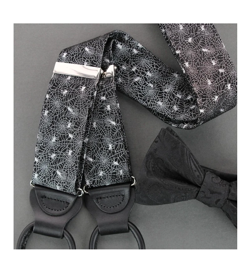 Trafalgar Men's Venom Spider Web Motif Novelty Silk Button End Suspenders