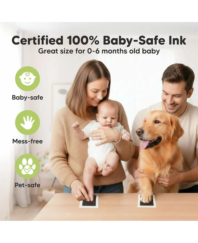 KeaBabies 2pk Inkless Ink Pad for Baby Hand and Footprint Kit, Clean Touch Dog Paw, Nose Print & Pet Safe