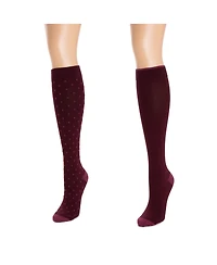 Muk Luks Women's 2 Pair Pack Nylon Compression Knee High Socks, One Wide