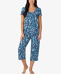 Cuddl Duds Women's Short-Sleeve Top & Cropped Pants, 2-Piece Pajama Set