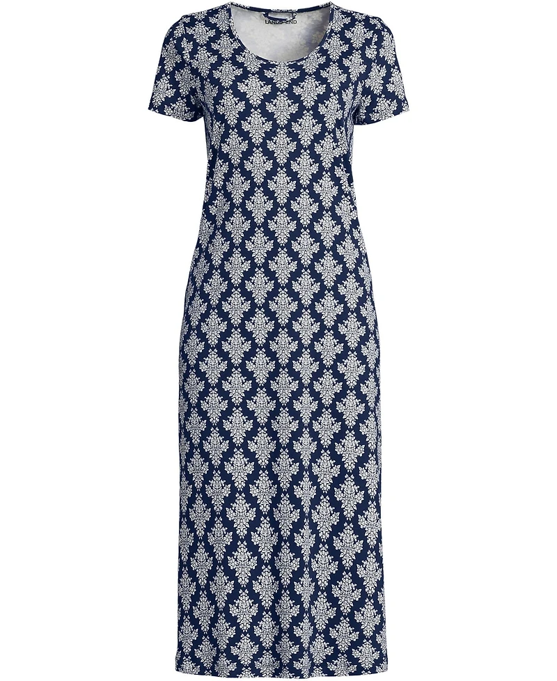 Lands' End Women's Plus Cotton Short Sleeve Midcalf Nightgown