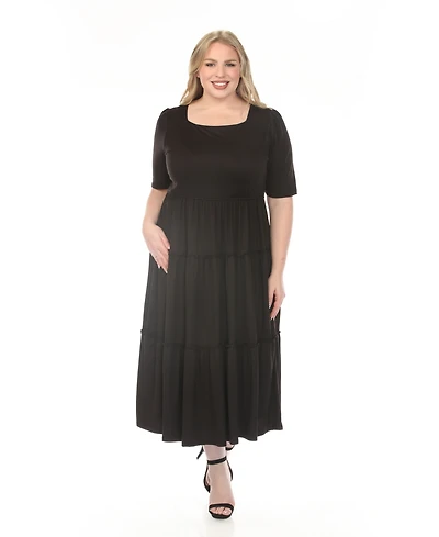 White Mark Plus Square Neck Short Sleeve Tiered Dress