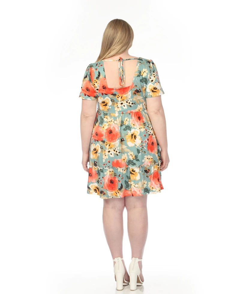 White Mark Plus Square Neck Short Sleeve Floral Dress