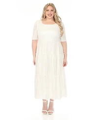 White Mark Plus Square Neck Short Sleeve Tiered Dress