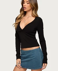 Edikted Women's Doron V Neck Long Sleeve Top