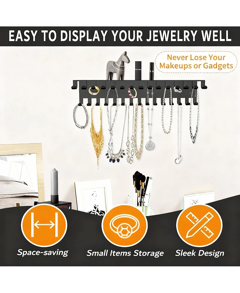 Yigii Wall Hanging Jewelry Organizer with 30 Hooks for Necklaces and Bracelets