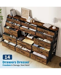 gaomon Dresser with 14 Fabric Drawers, Tall Storage Organizer with Wooden Top & Metal Frame for Bedroom, Living Room, Closet